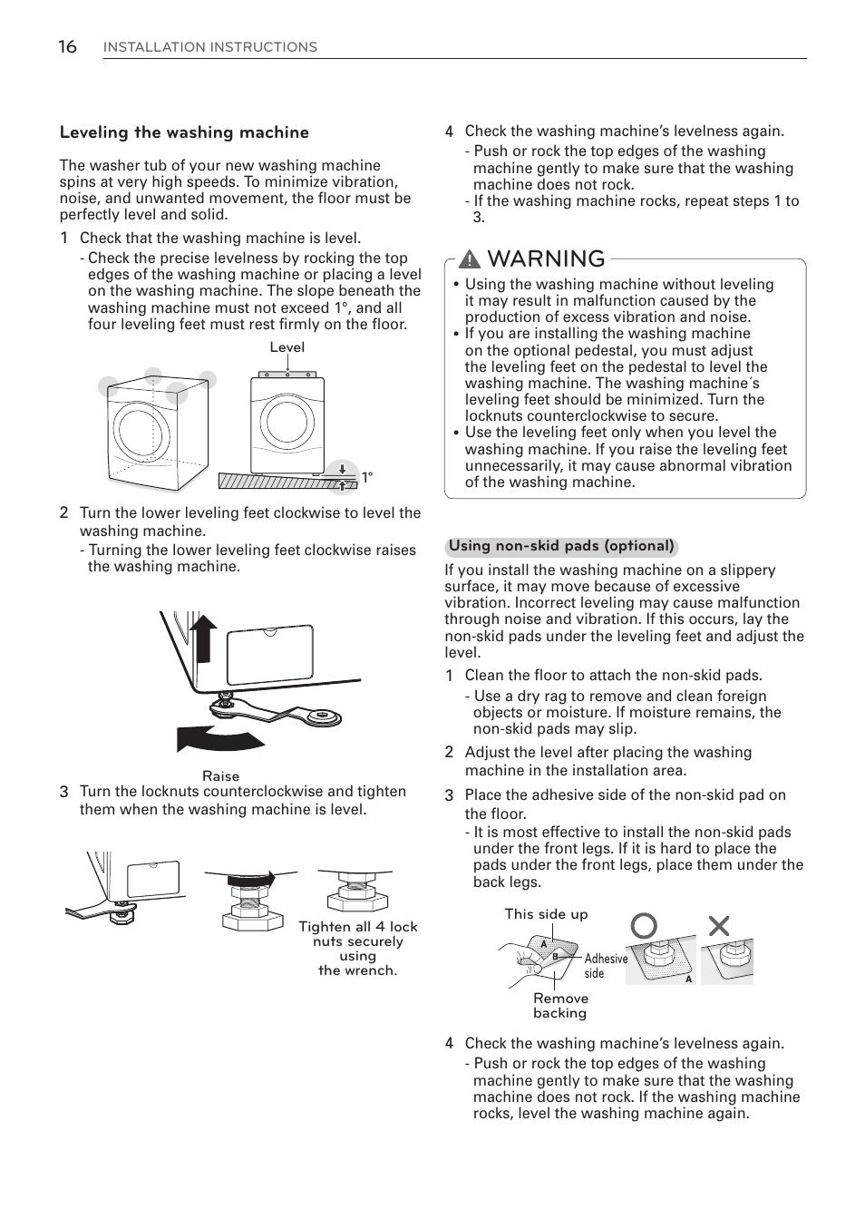 Warning | LG WM3570HWA User Manual | Page 16 / 96