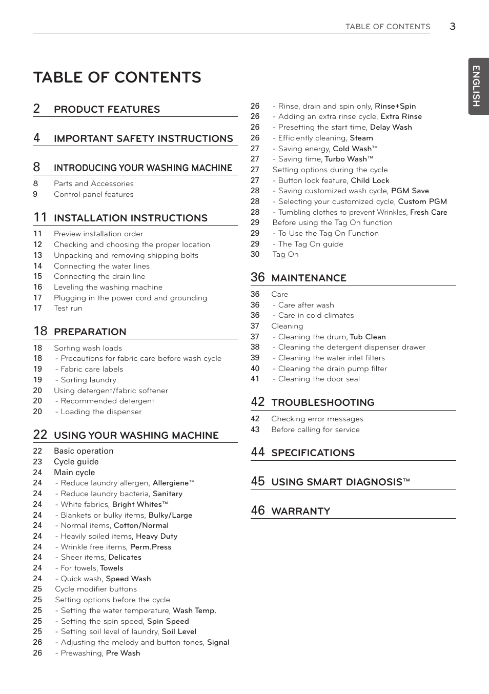 LG WM3570HWA User Manual | Page 3 / 96