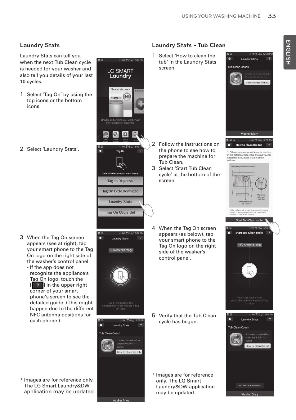 Laundry stats, Laundry stats - tub clean | LG WM3570HWA User Manual | Page 33 / 96
