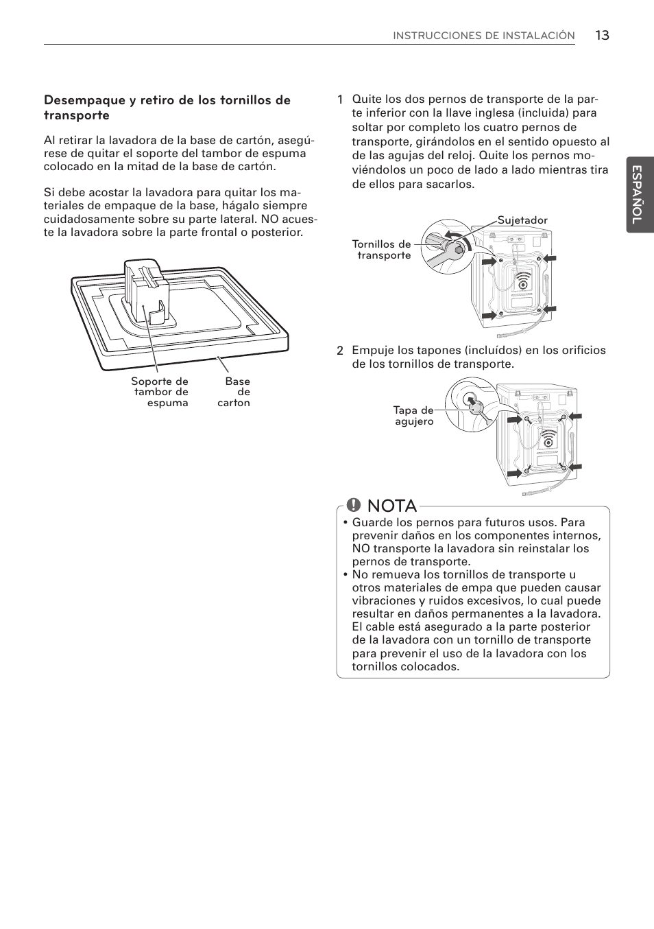 Nota | LG WM3570HWA User Manual | Page 61 / 96