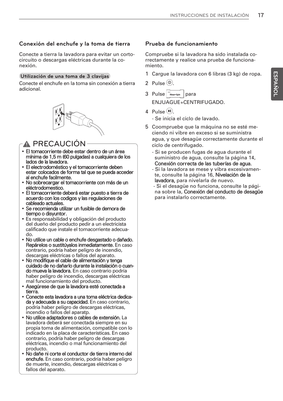 Precaución | LG WM3570HWA User Manual | Page 65 / 96