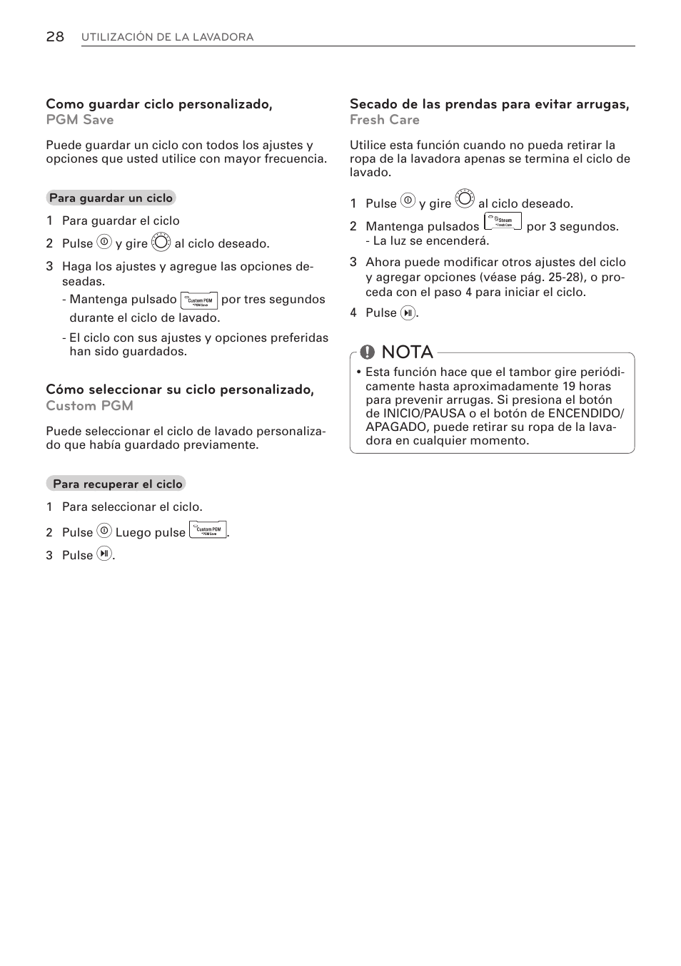 Nota | LG WM3570HWA User Manual | Page 76 / 96