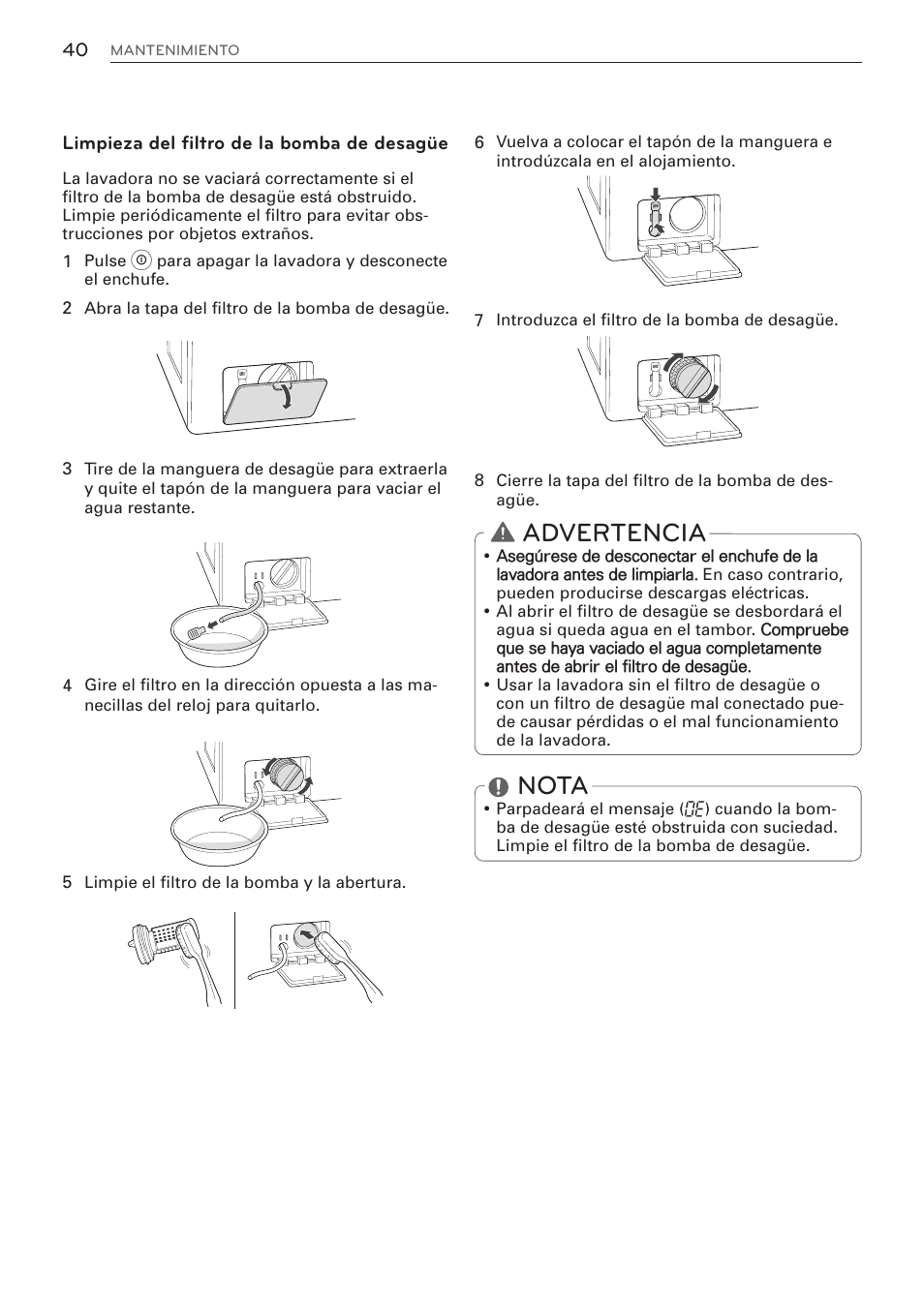 Advertencia, Nota | LG WM3570HWA User Manual | Page 88 / 96