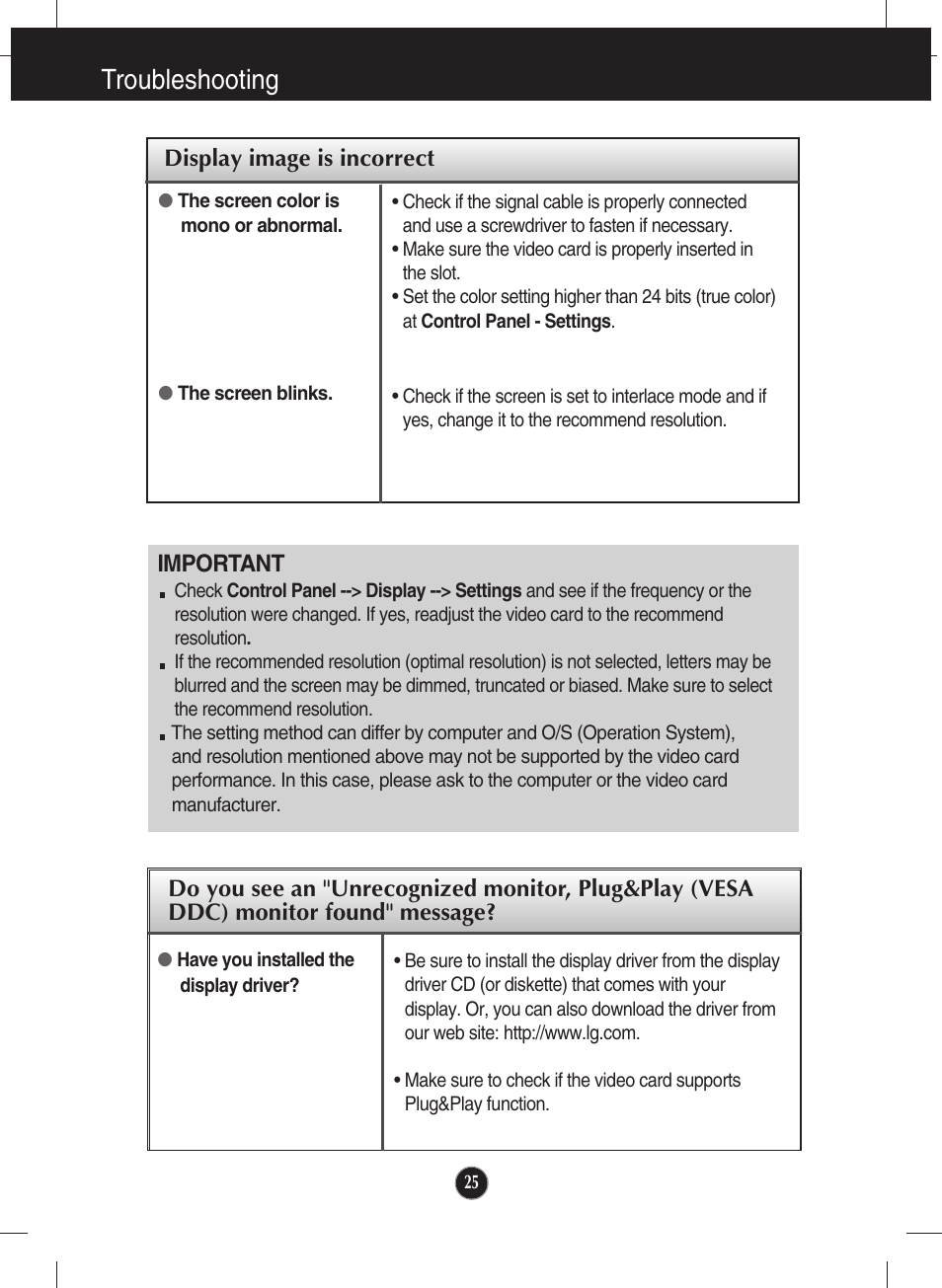 Display image is incorrect, Troubleshooting | LG E2722PY-BN User Manual | Page 26 / 32