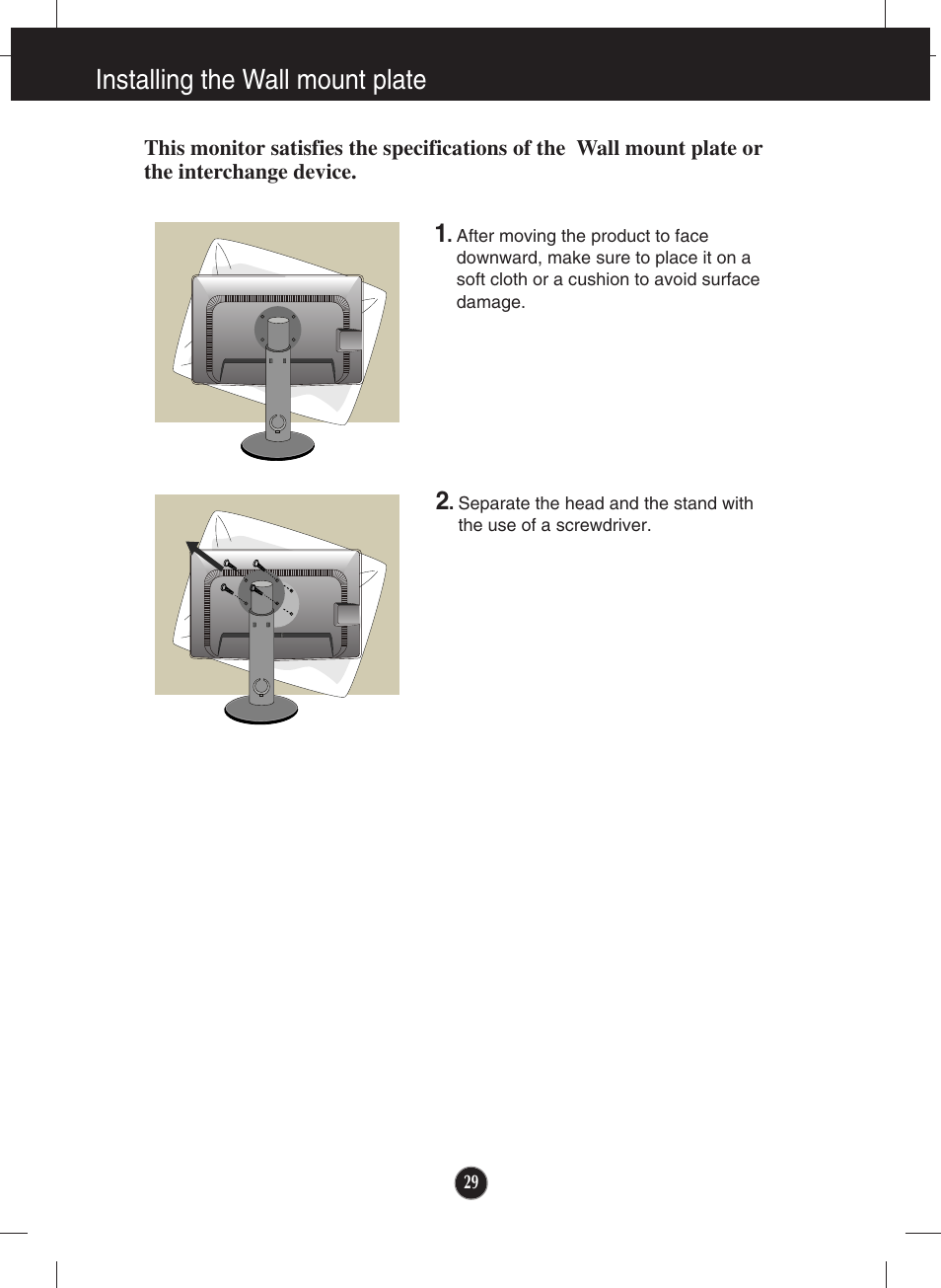 Installing the wall mount plate | LG E2722PY-BN User Manual | Page 30 / 32