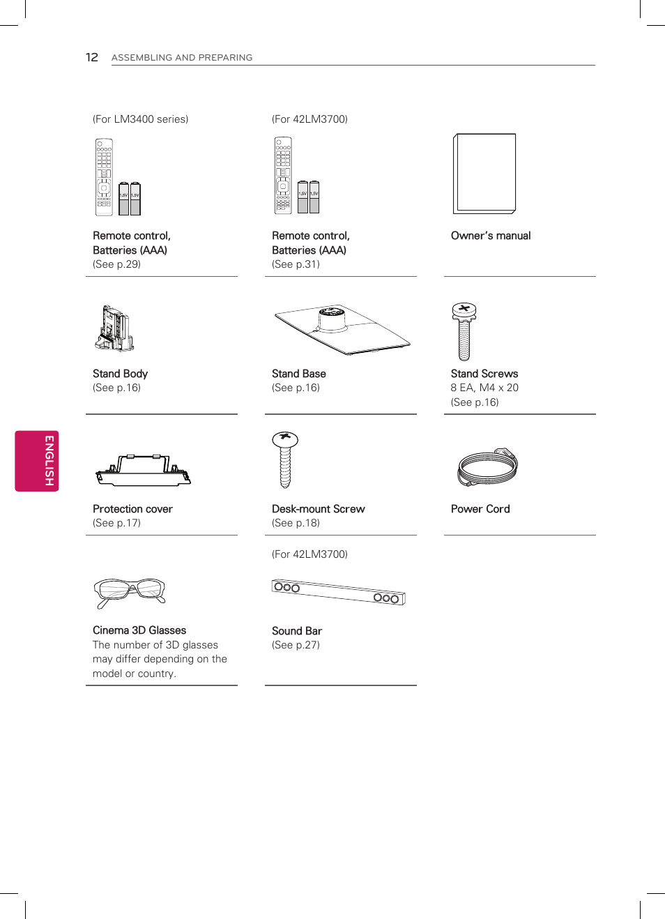 English 12 | LG 42LM3700 User Manual | Page 12 / 40