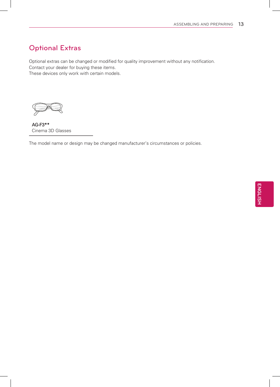 Optional extras | LG 42LM3700 User Manual | Page 13 / 40