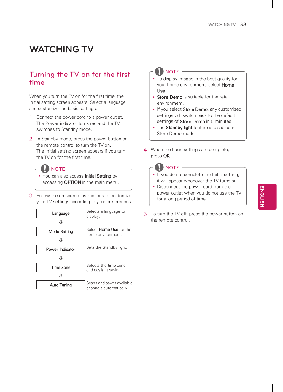 Watching tv, Turning the tv on for the first time | LG 42LM3700 User Manual | Page 33 / 40