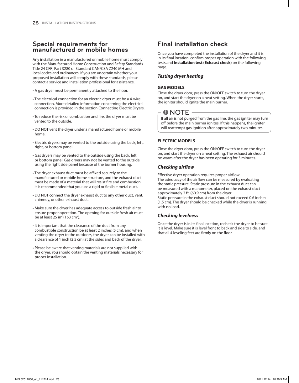 Final installation check | LG DLEX3470W User Manual | Page 28 / 96