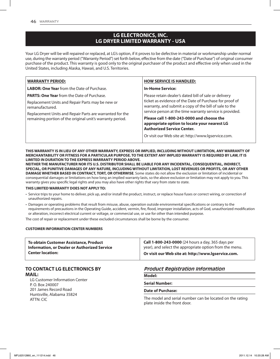 LG DLEX3470W User Manual | Page 46 / 96