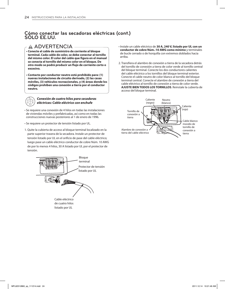 Advertencia | LG DLEX3470W User Manual | Page 70 / 96