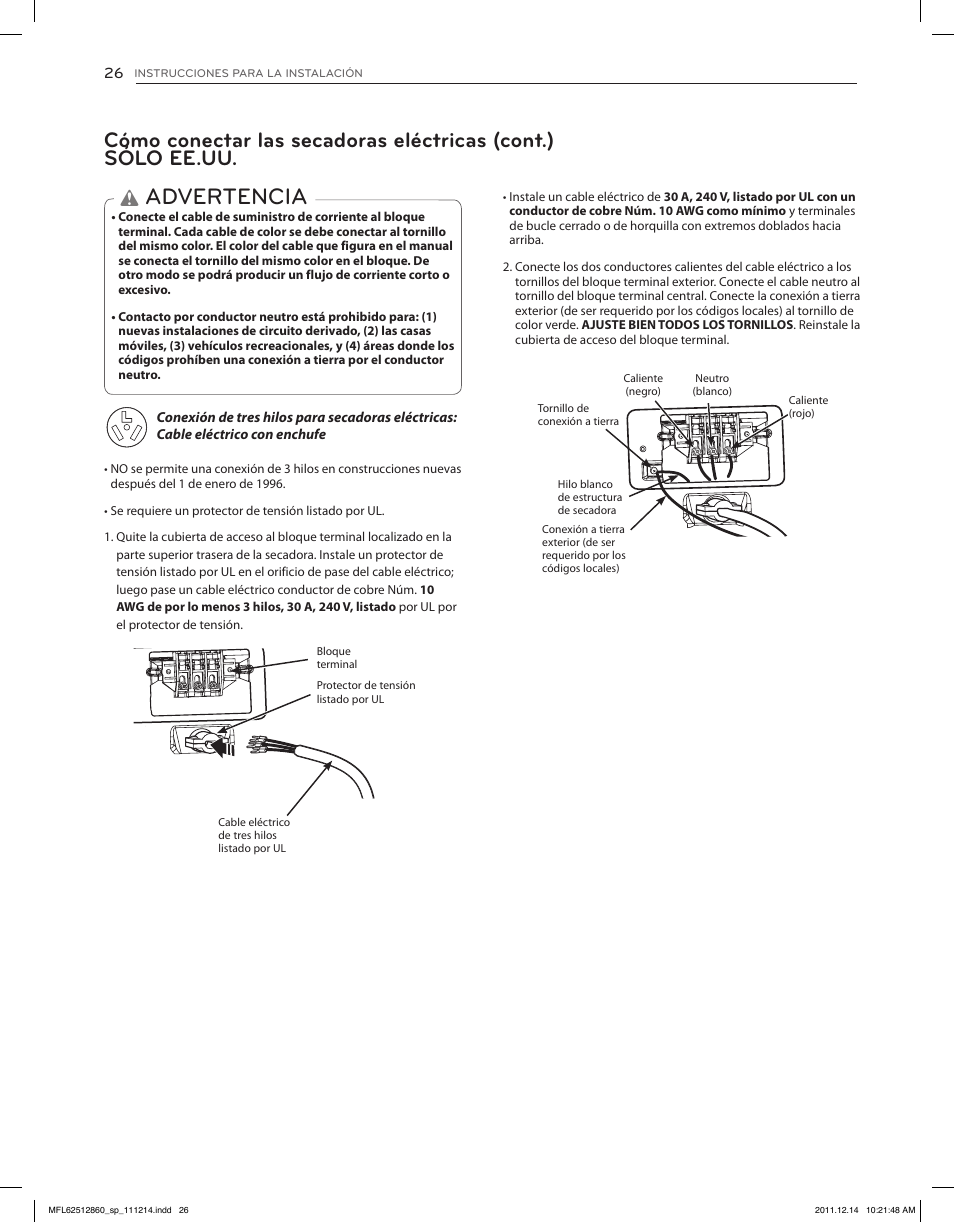 Advertencia | LG DLEX3470W User Manual | Page 72 / 96