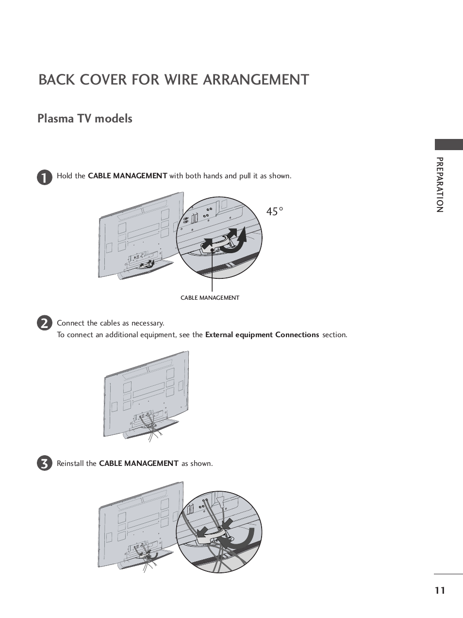 Back cover for wire arrangement, Plasma tv models | LG 37LY95 User Manual | Page 13 / 112