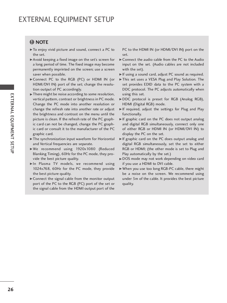 External equipment setup, External eq uipment setup | LG 37LY95 User Manual | Page 28 / 112
