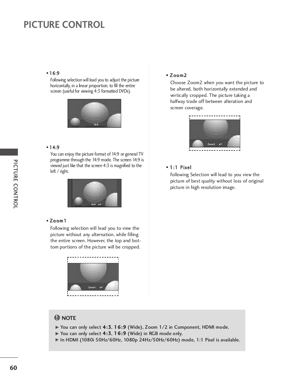 Picture control, Picture contr ol | LG 37LY95 User Manual | Page 62 / 112