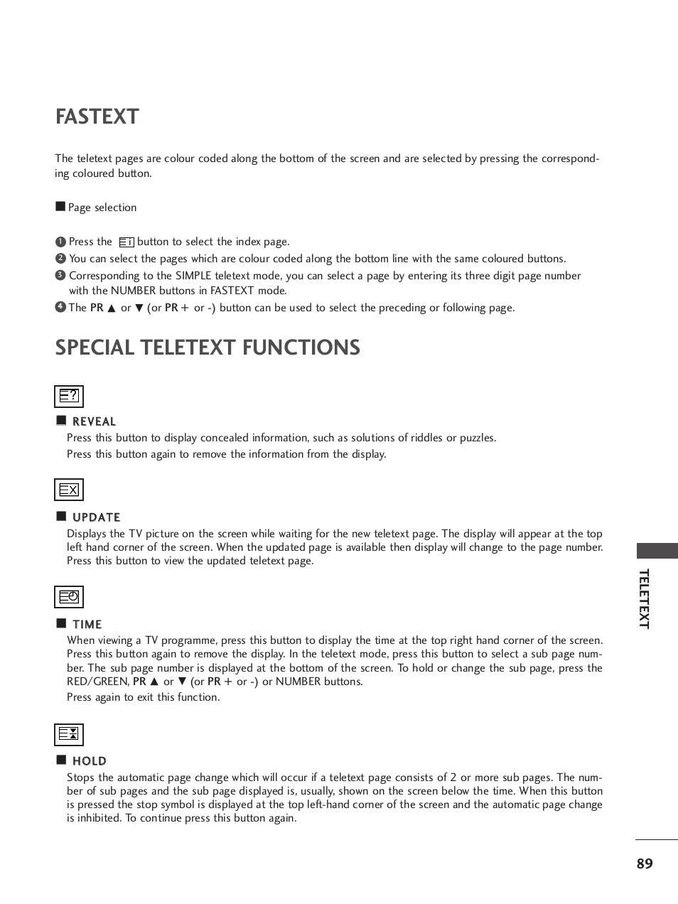 Fastext, Special teletext functions | LG 37LY95 User Manual | Page 91 / 112