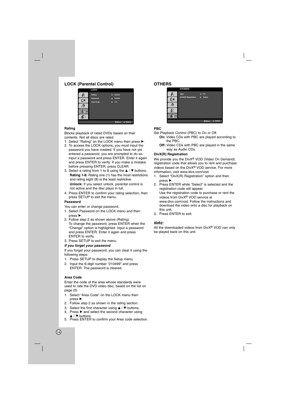Lock (parental control), Others | LG HT762PZ User Manual | Page 14 / 28