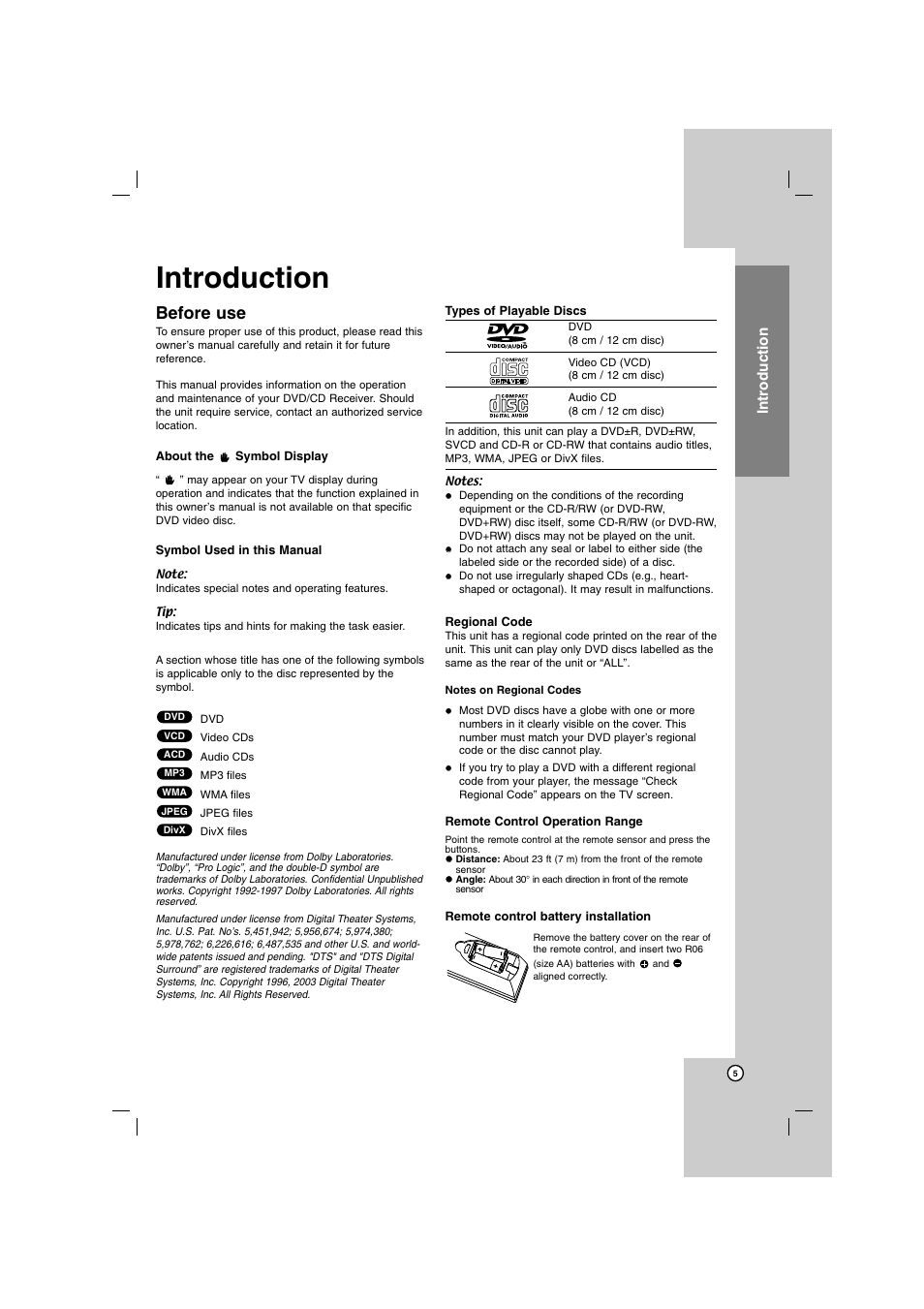 Before use, Introduction | LG HT762PZ User Manual | Page 5 / 28
