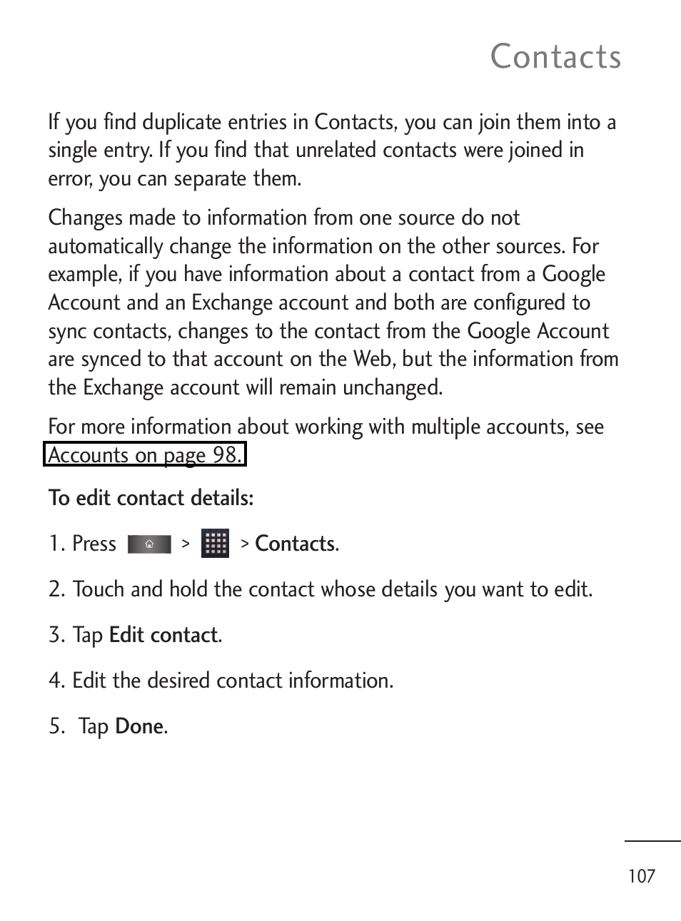 Contacts | LG LGL45C User Manual | Page 109 / 546