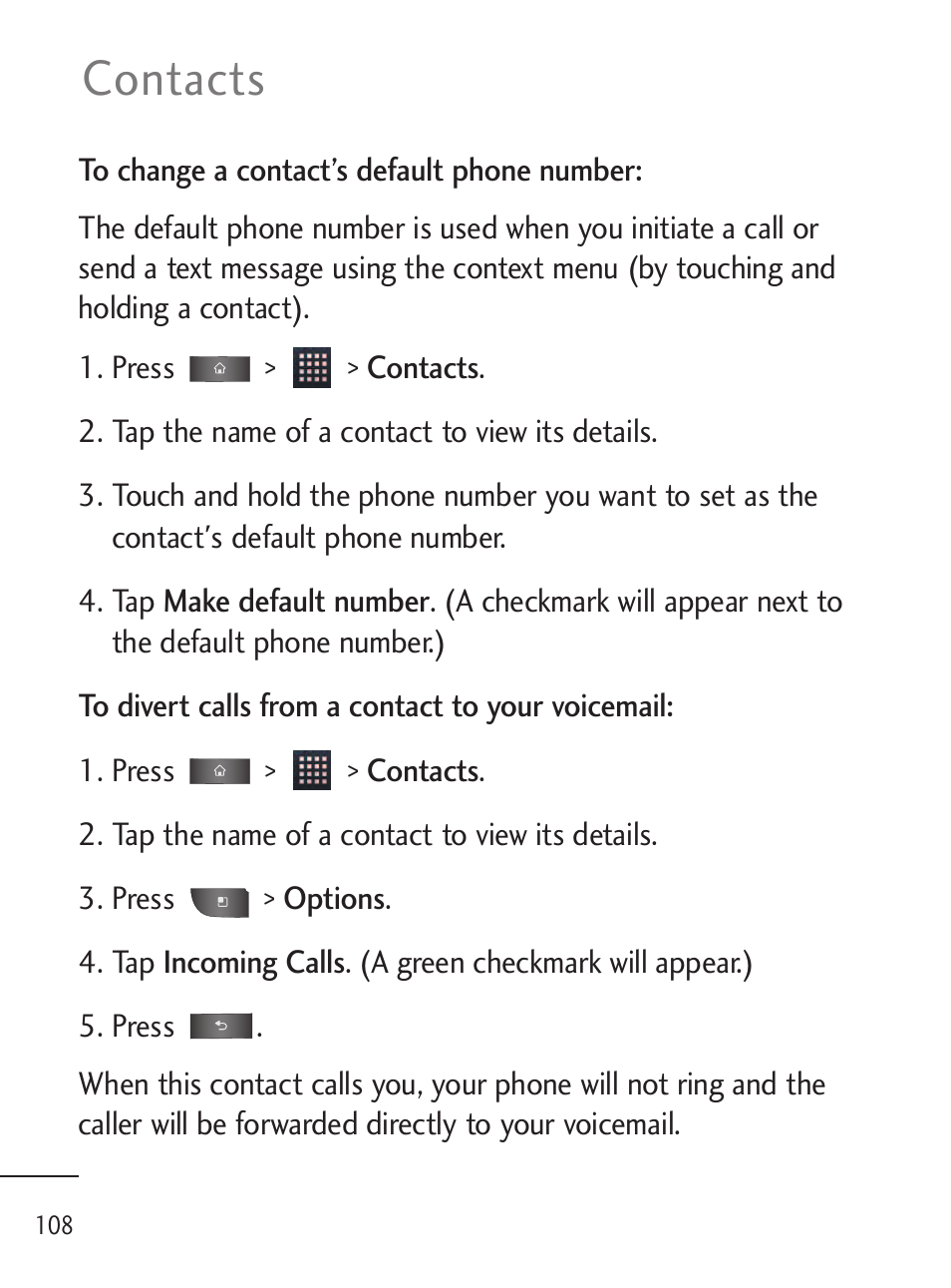 Contacts | LG LGL45C User Manual | Page 110 / 546