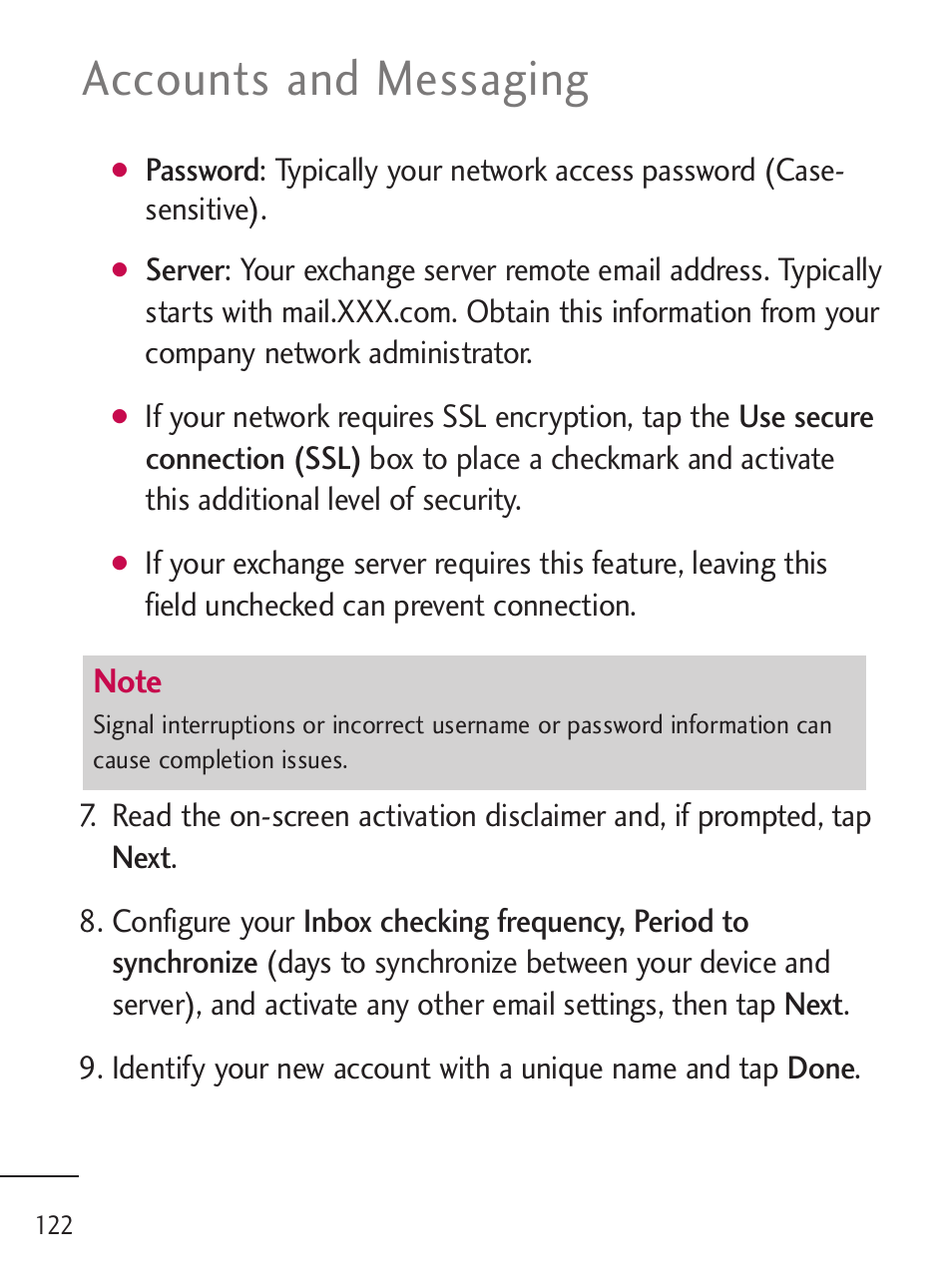 Accounts and messaging | LG LGL45C User Manual | Page 124 / 546