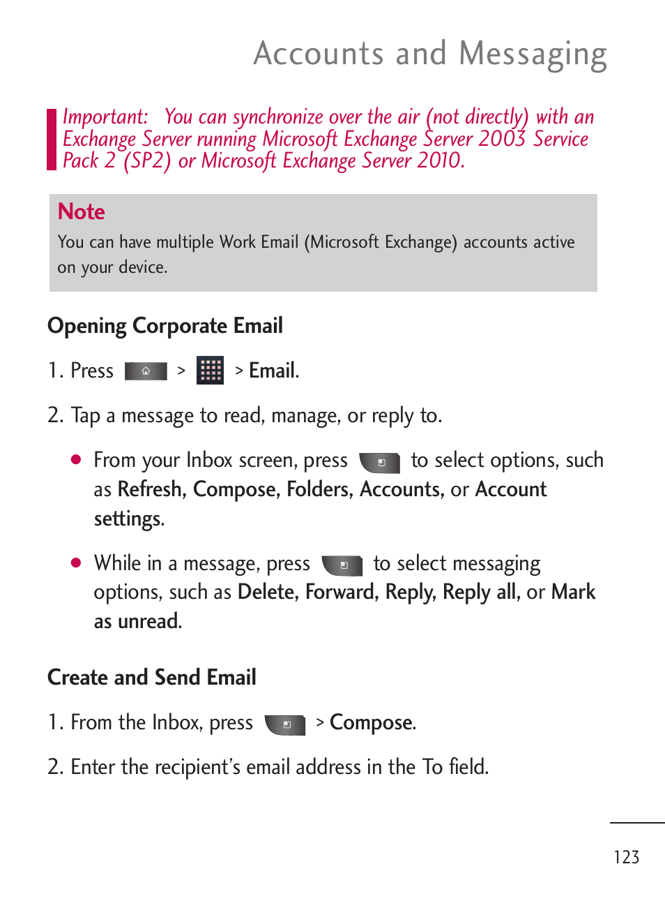 Accounts and messaging | LG LGL45C User Manual | Page 125 / 546