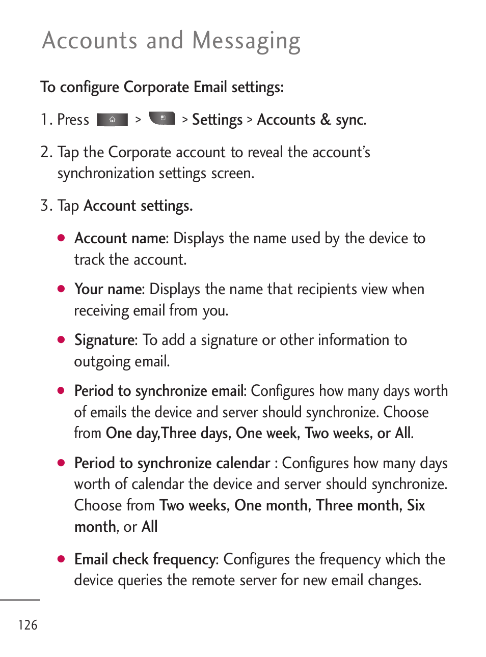 Accounts and messaging | LG LGL45C User Manual | Page 128 / 546