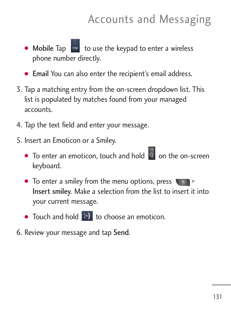 Accounts and messaging | LG LGL45C User Manual | Page 133 / 546