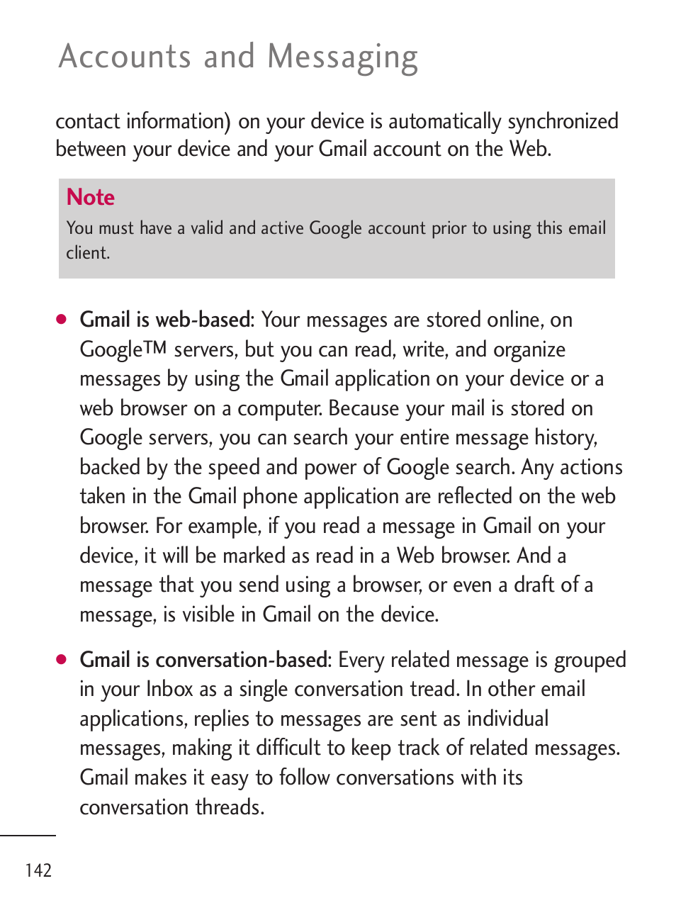 Accounts and messaging | LG LGL45C User Manual | Page 144 / 546