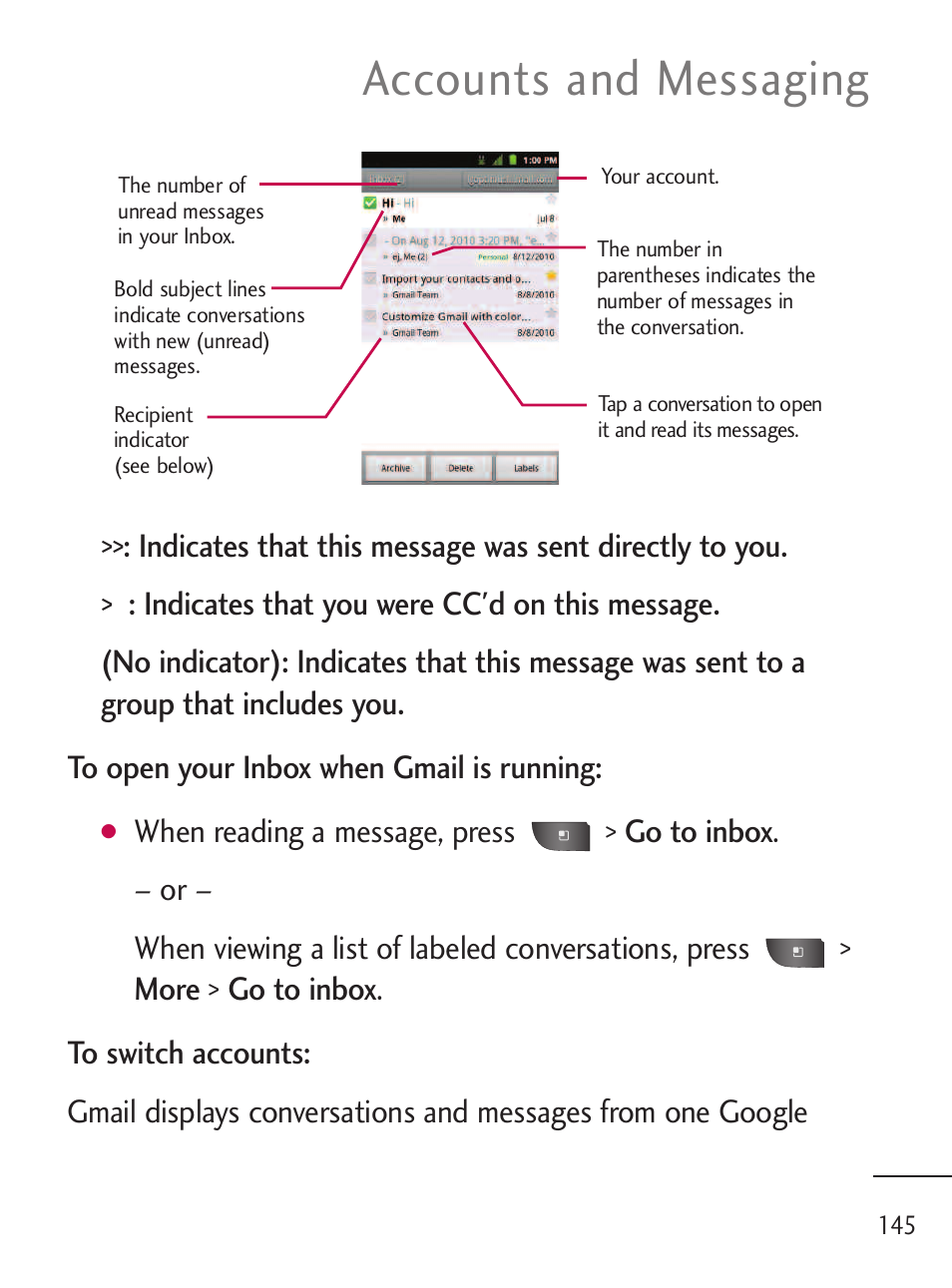 Accounts and messaging | LG LGL45C User Manual | Page 147 / 546