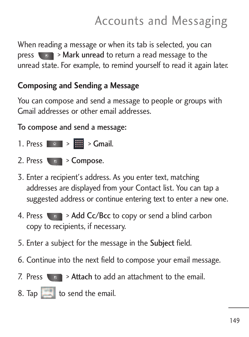 Accounts and messaging | LG LGL45C User Manual | Page 151 / 546