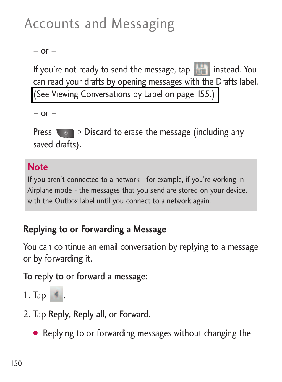 Accounts and messaging | LG LGL45C User Manual | Page 152 / 546