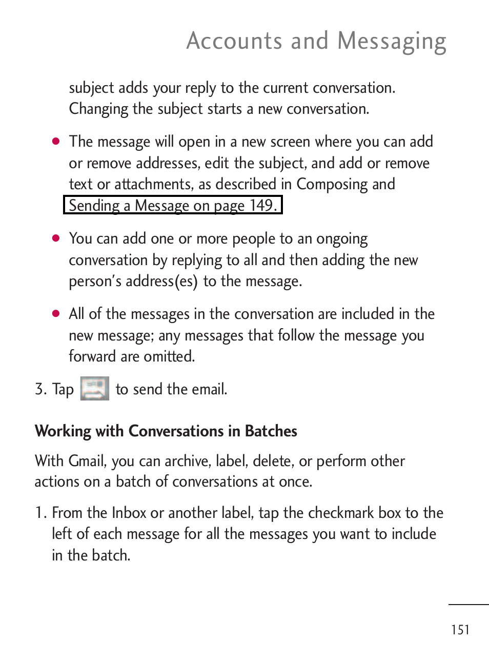 Accounts and messaging | LG LGL45C User Manual | Page 153 / 546