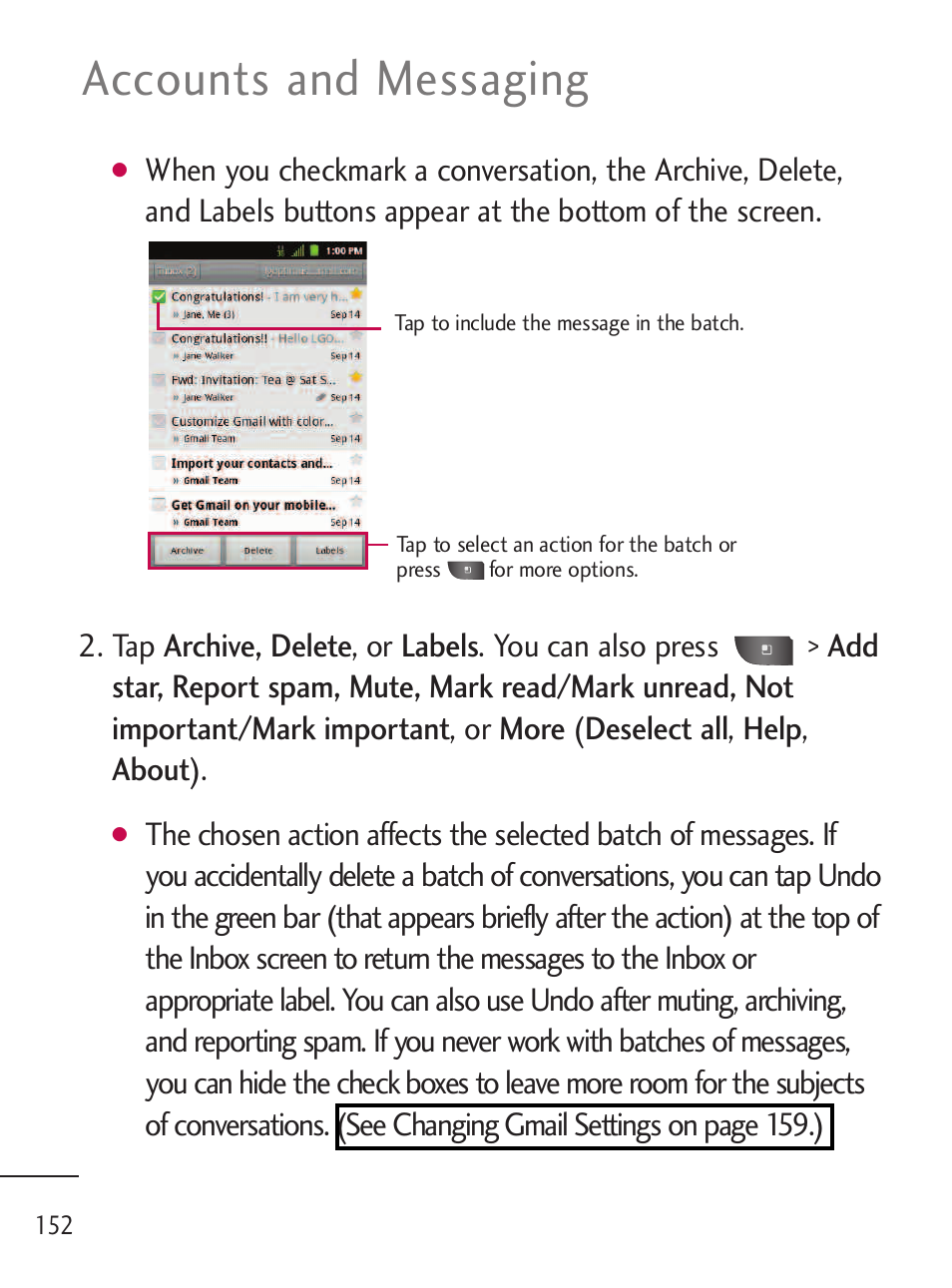 Accounts and messaging | LG LGL45C User Manual | Page 154 / 546