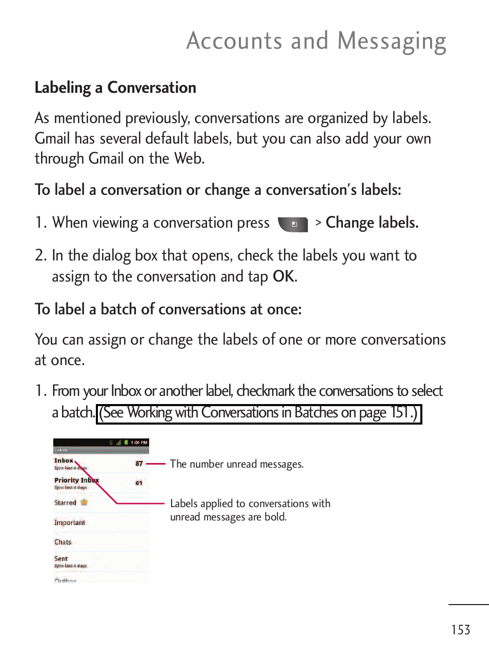 Accounts and messaging | LG LGL45C User Manual | Page 155 / 546