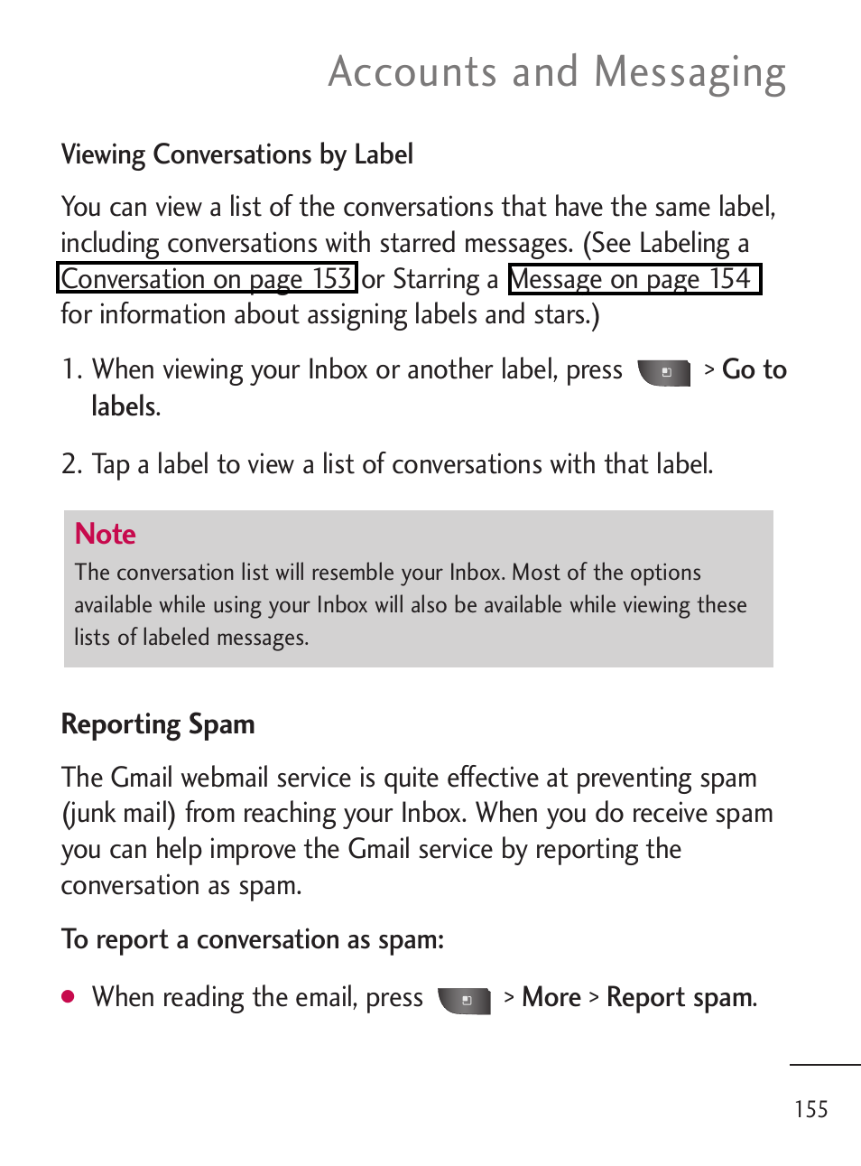 Accounts and messaging | LG LGL45C User Manual | Page 157 / 546