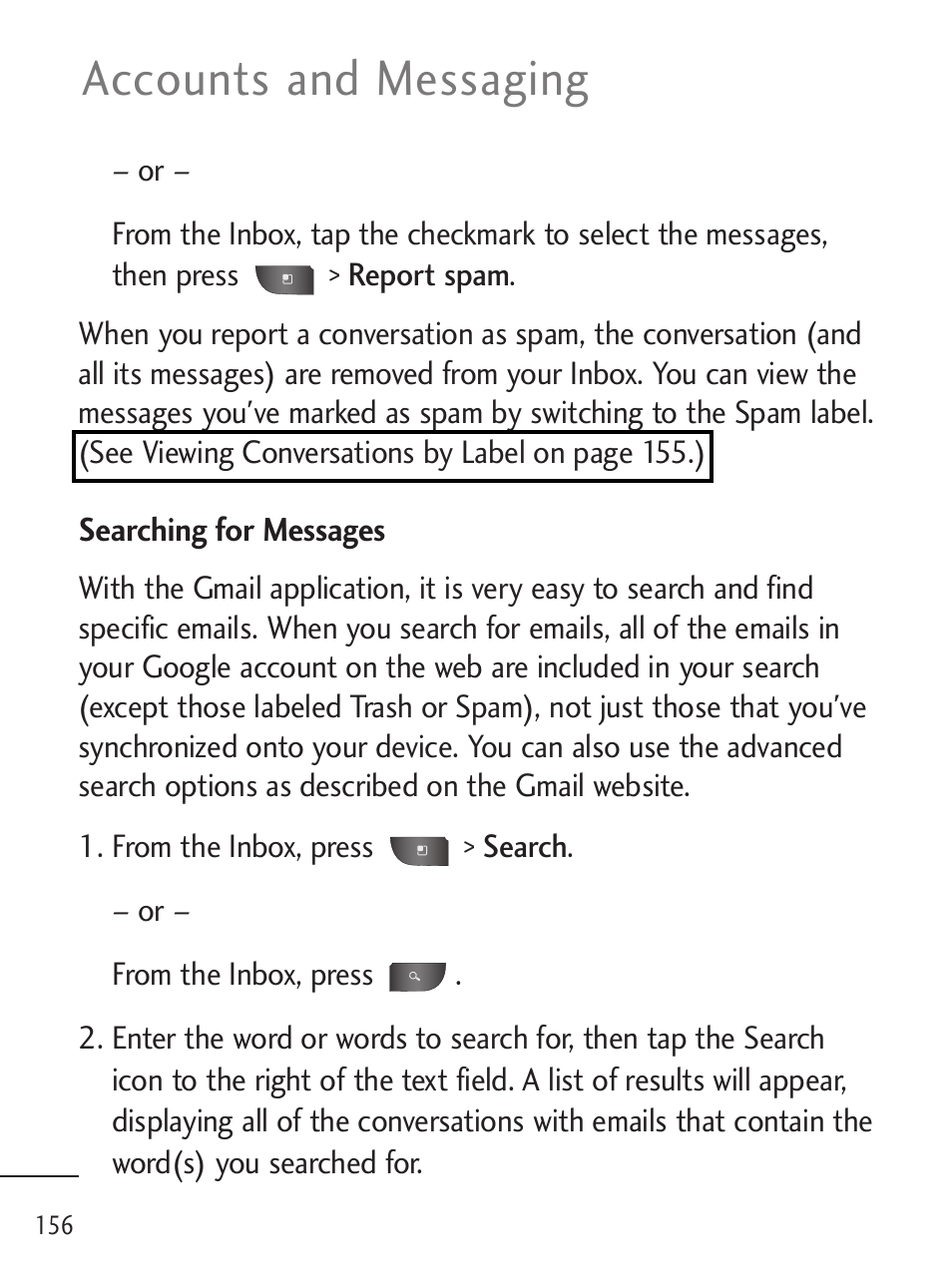 Accounts and messaging | LG LGL45C User Manual | Page 158 / 546