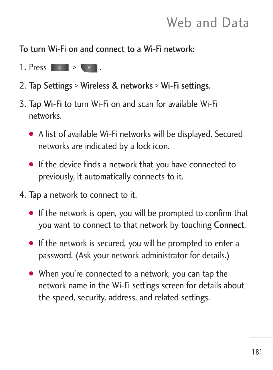 Web and data | LG LGL45C User Manual | Page 183 / 546