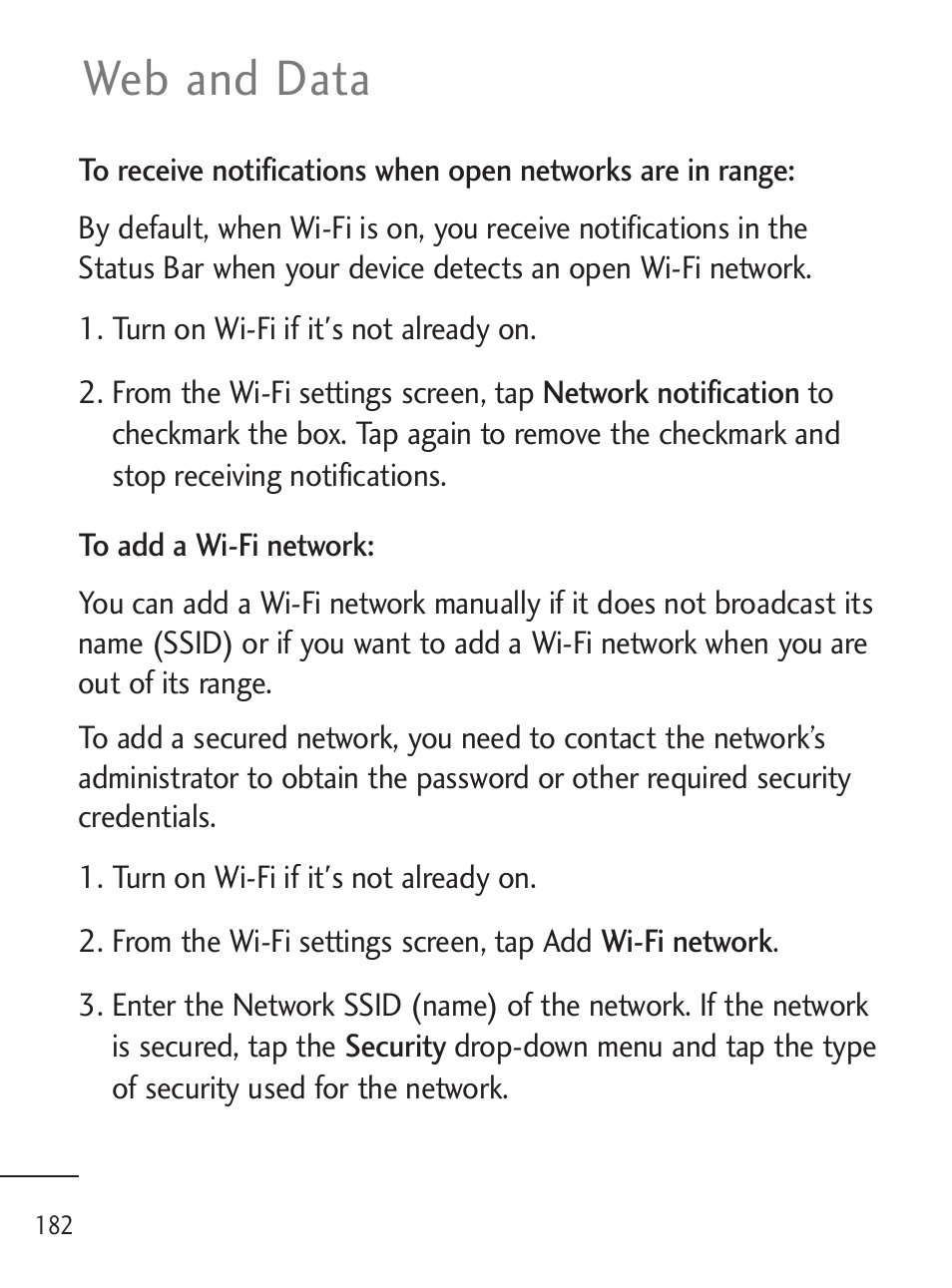 Web and data | LG LGL45C User Manual | Page 184 / 546