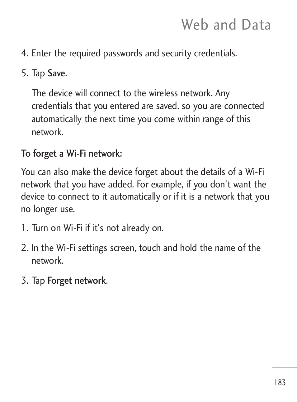 Web and data | LG LGL45C User Manual | Page 185 / 546