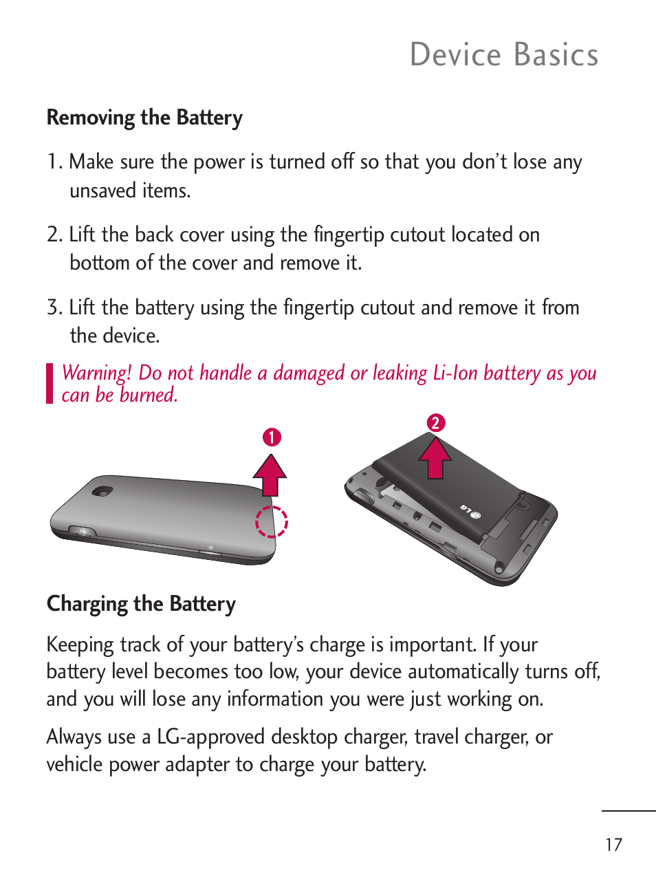 Device basics | LG LGL45C User Manual | Page 19 / 546