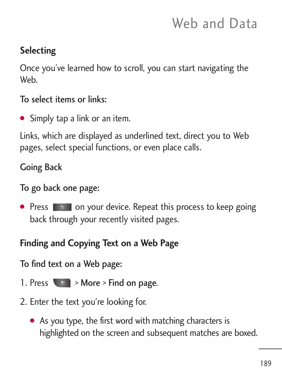 Web and data | LG LGL45C User Manual | Page 191 / 546