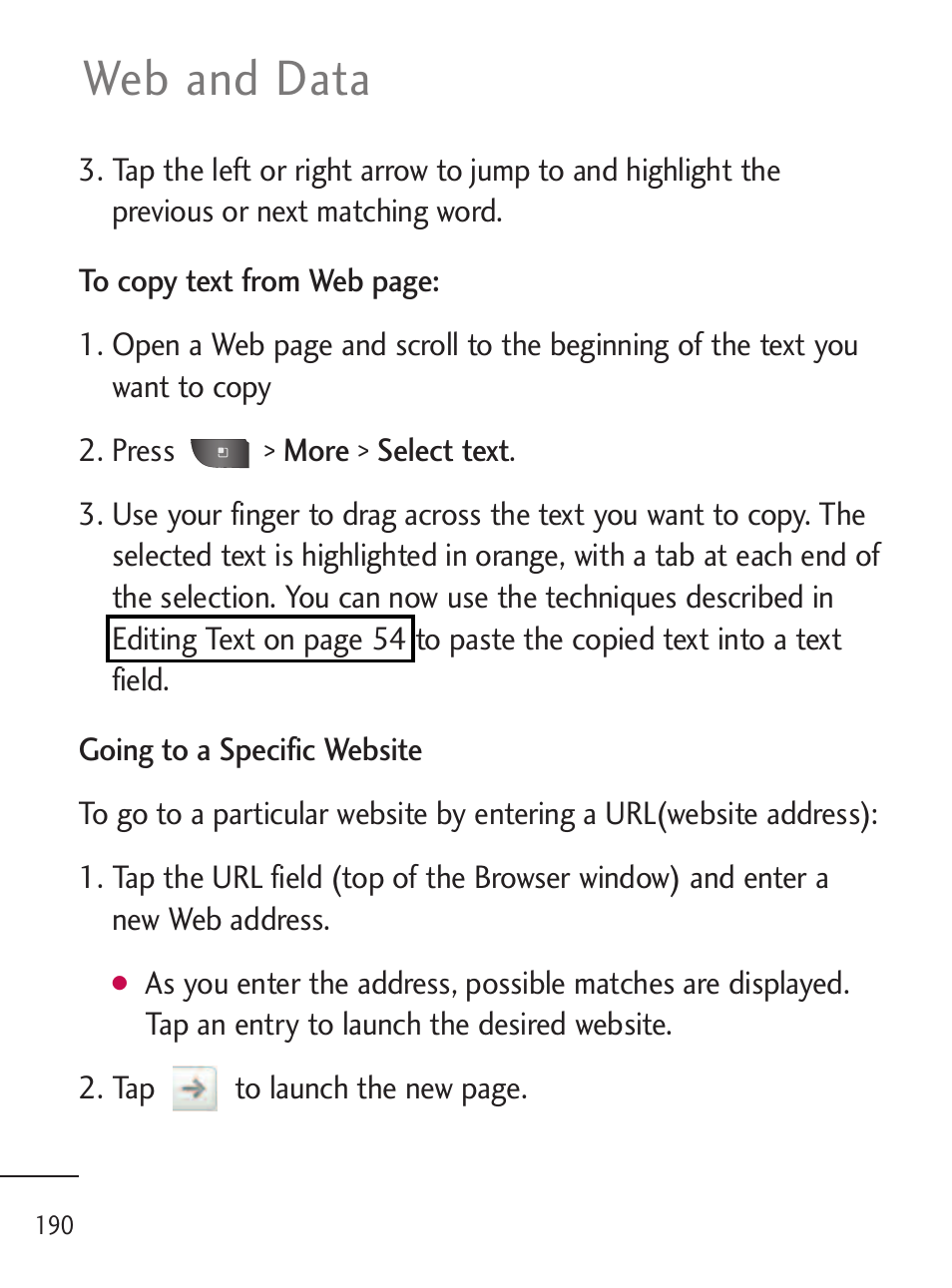 Web and data | LG LGL45C User Manual | Page 192 / 546