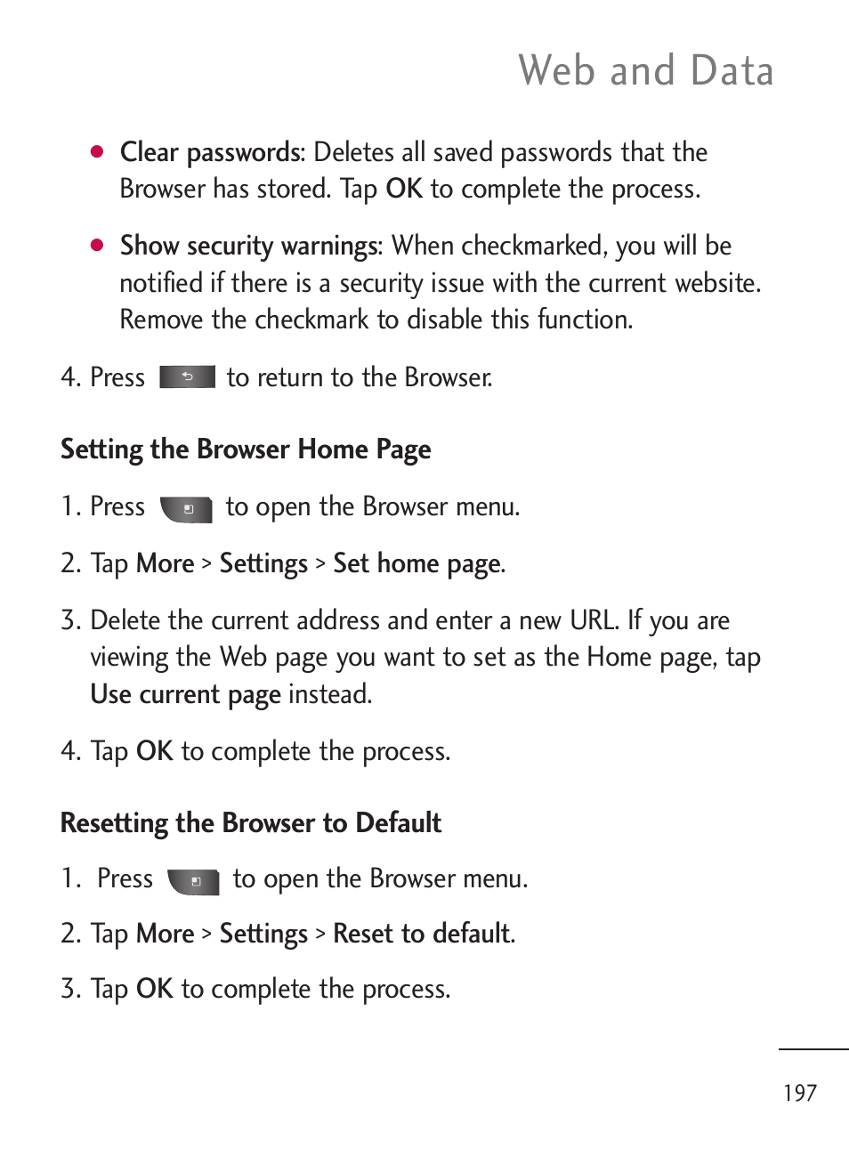 Web and data | LG LGL45C User Manual | Page 199 / 546