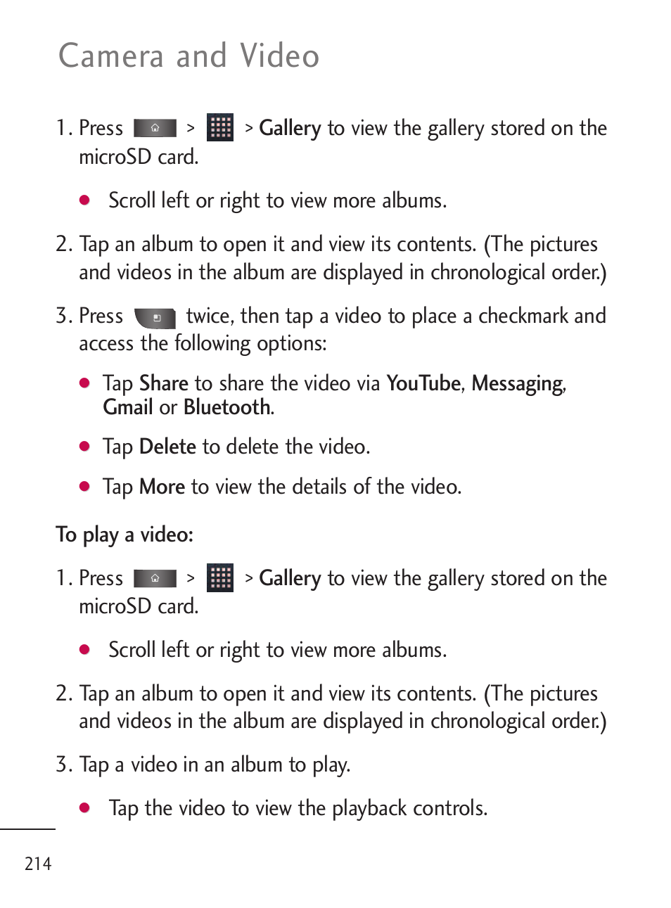 Camera and video | LG LGL45C User Manual | Page 216 / 546