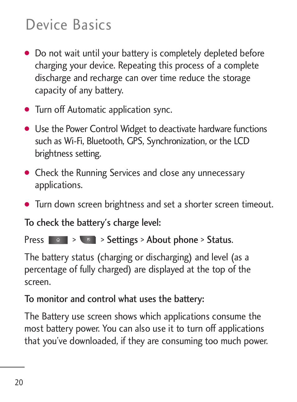 Device basics | LG LGL45C User Manual | Page 22 / 546