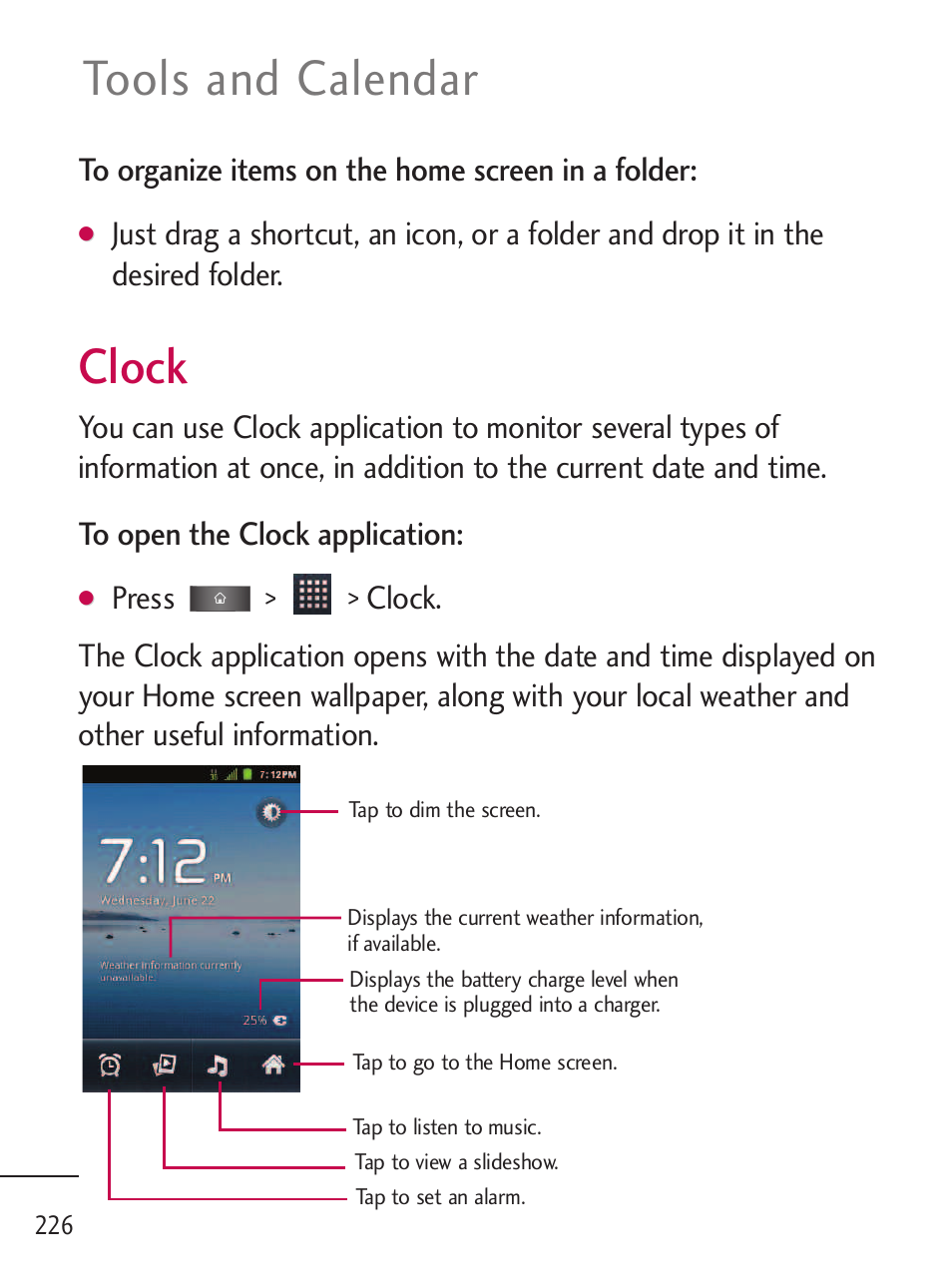 Clock, Tools and calendar | LG LGL45C User Manual | Page 228 / 546