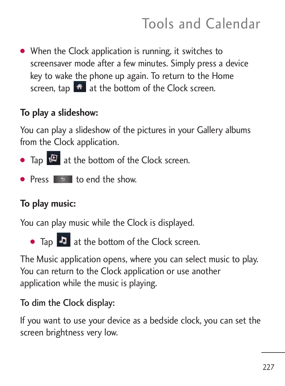 Tools and calendar | LG LGL45C User Manual | Page 229 / 546