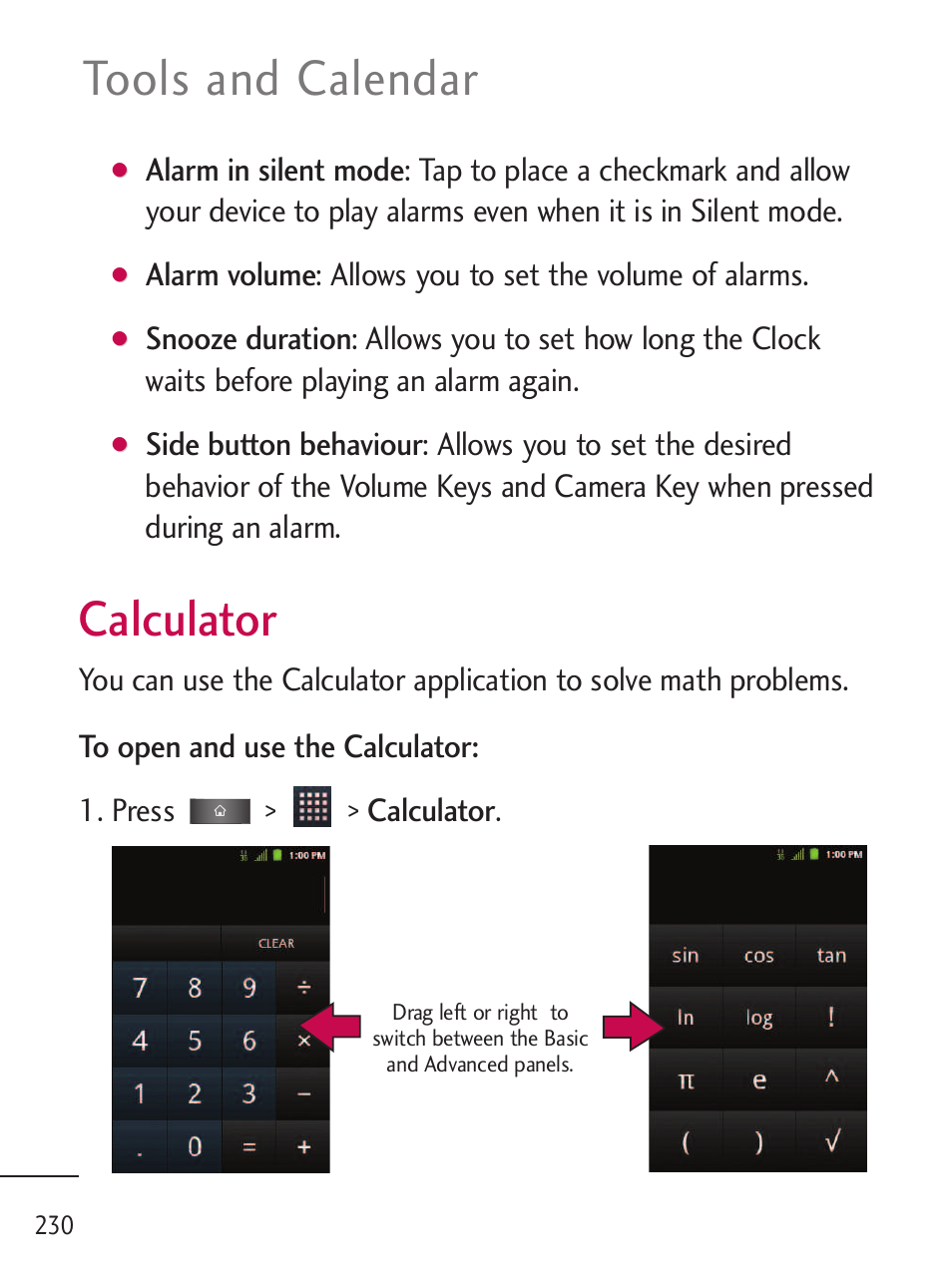 Calculator, Tools and calendar | LG LGL45C User Manual | Page 232 / 546