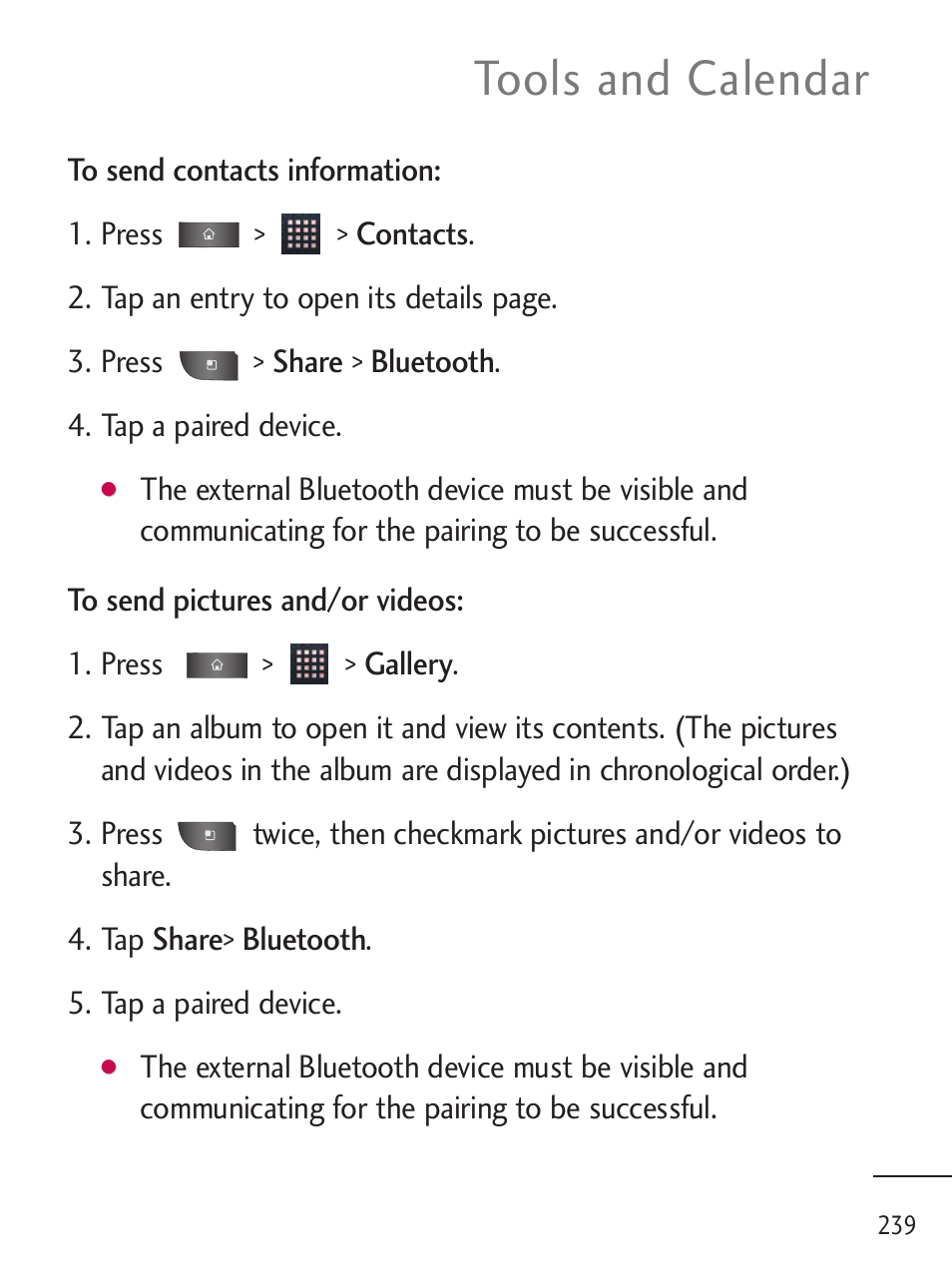 Tools and calendar | LG LGL45C User Manual | Page 241 / 546